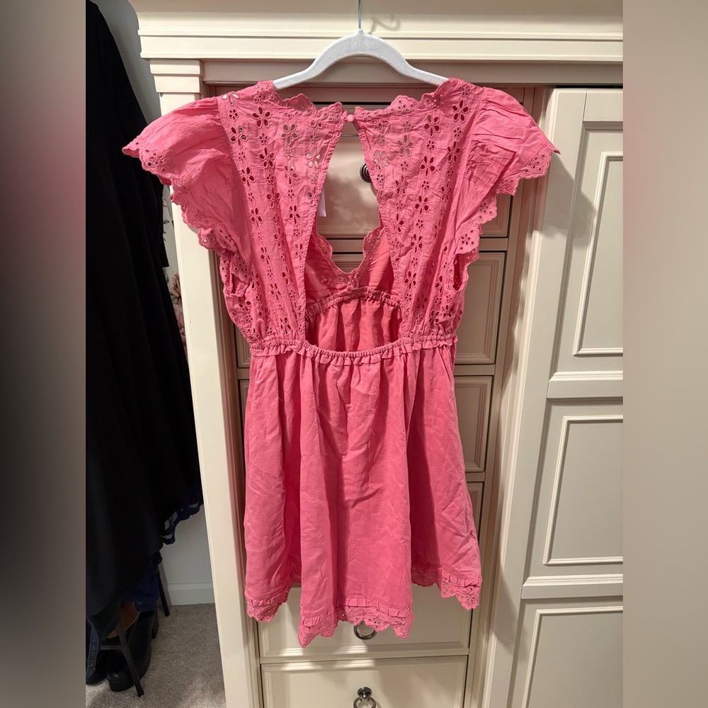 American Eagle Outfitters Pink Eyelet Flutter Dress - Picture 2 of 8